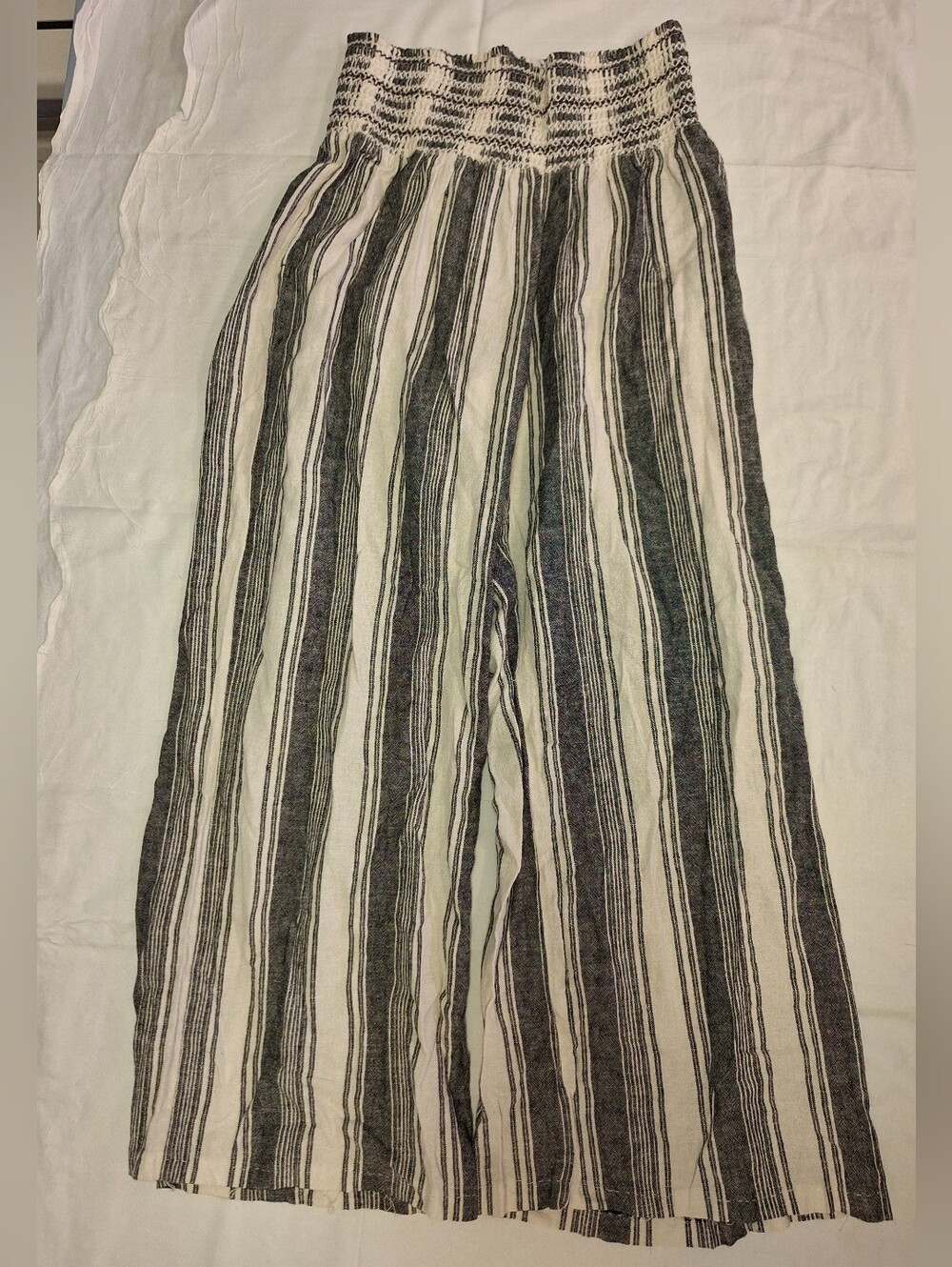 Rewash Black & White Striped Wide-Leg Smocked Pants